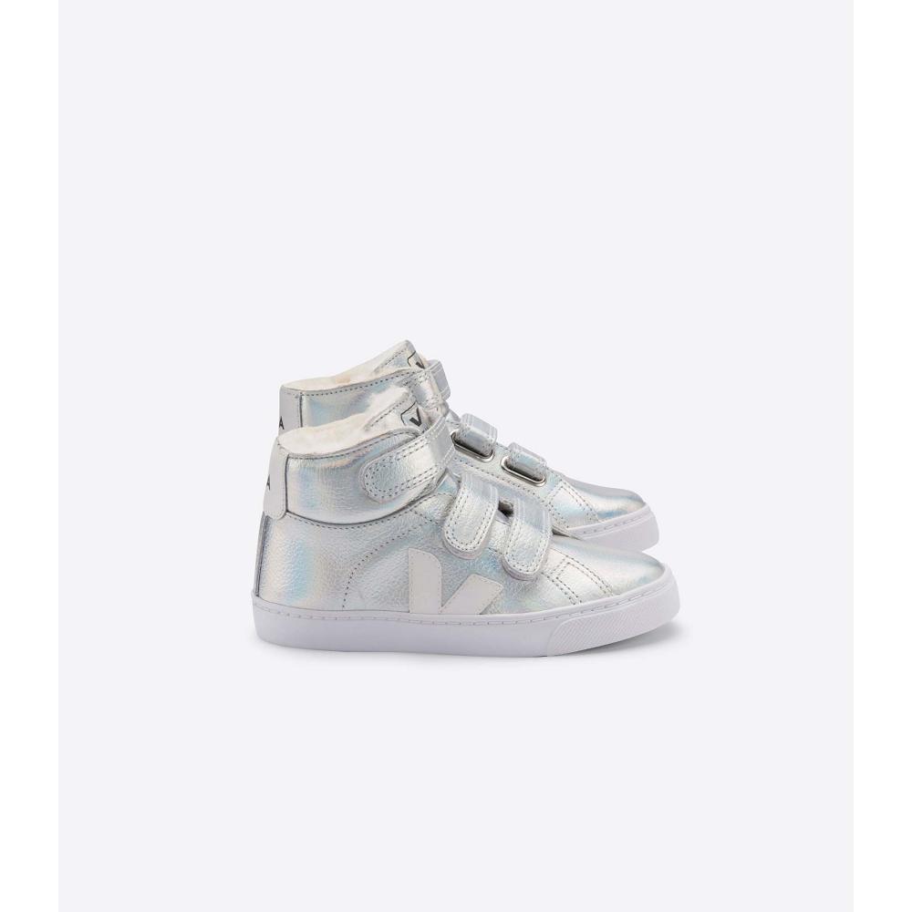 Veja ESPLAR MID FURED LEATHER Hoog Kinderen Silver/White | BE 693CTV